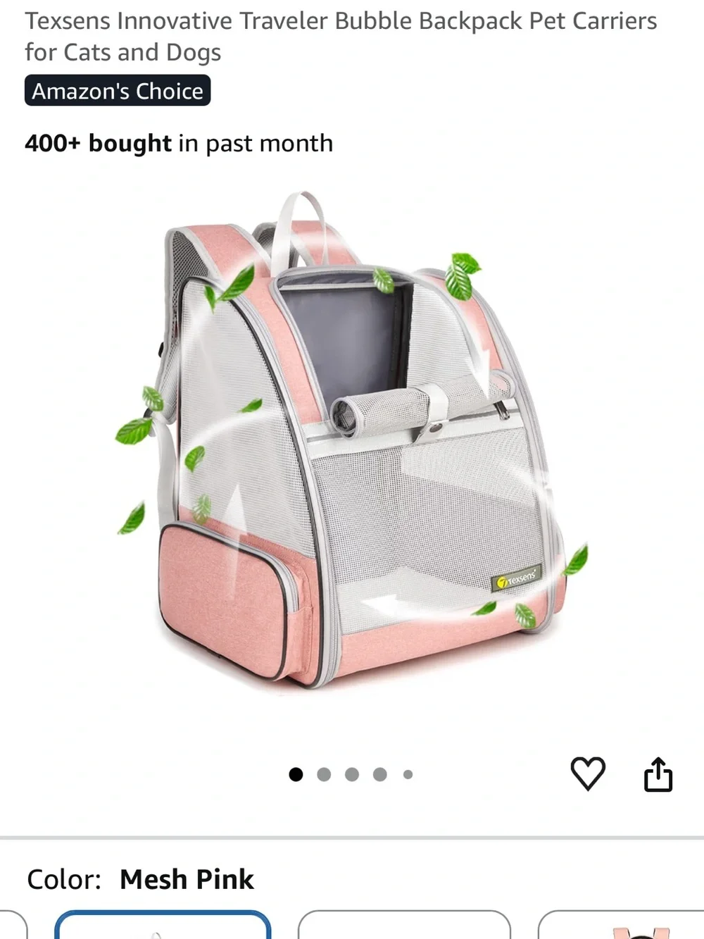 Texsens Pink & Gray Mesh Pet Carrier